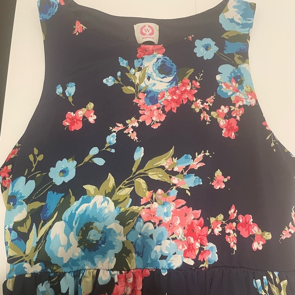 Wanna B Brand Women's Medium Bright Blue Floral Print Maxi Dress Pockets - Picture 4 of 7